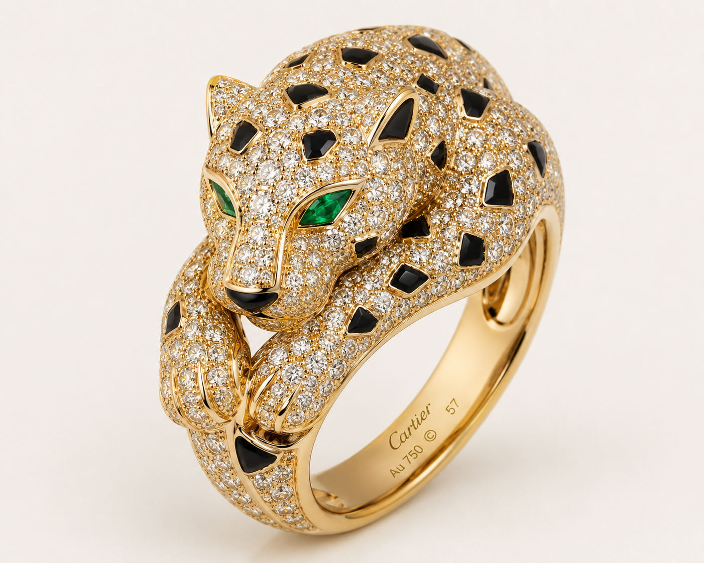 Yellow Gold Panther Emerald Statement Ring