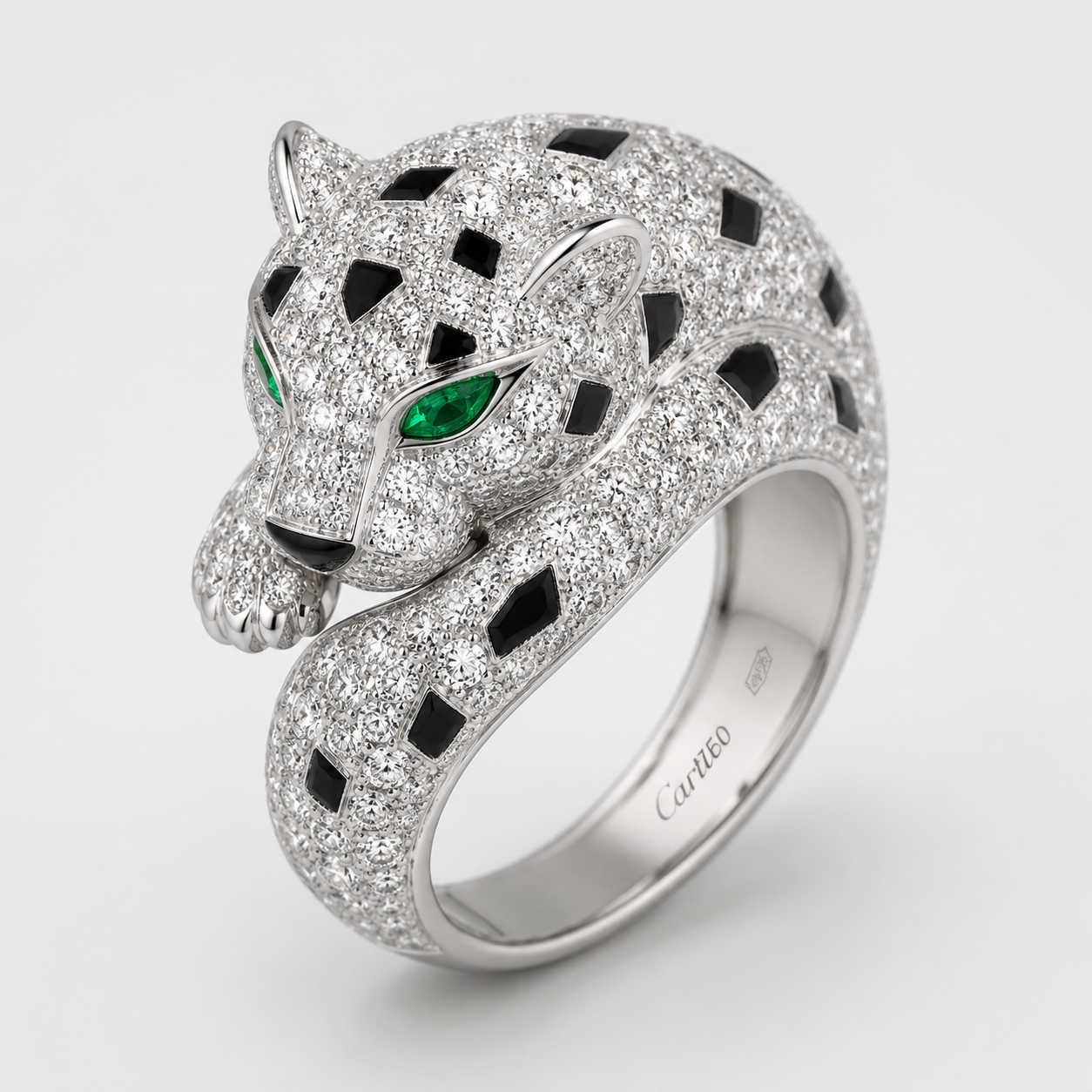 White Gold Panther Emerald Ring