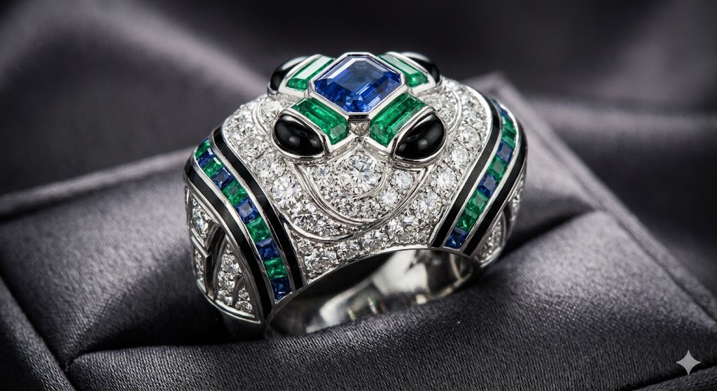 Emerald Panther Cocktail Ring