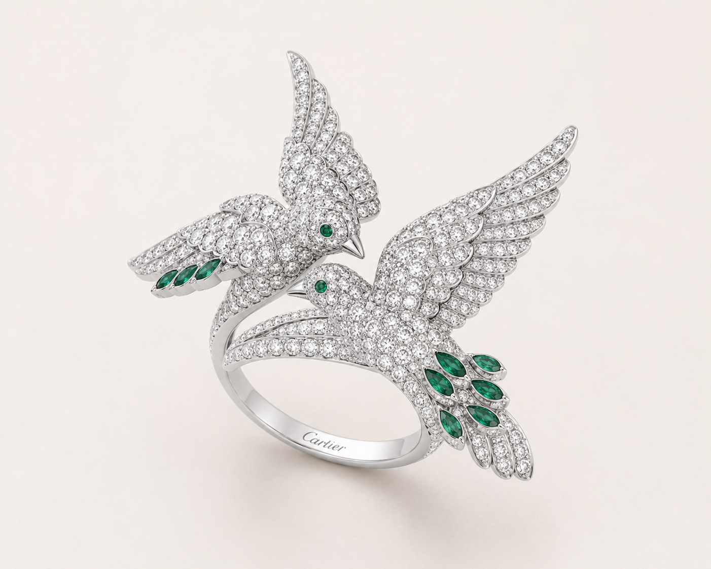Diamond Bird Emerald Accent Ring