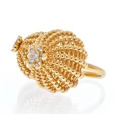 Yellow Gold Beaded Diamond Statement Ring