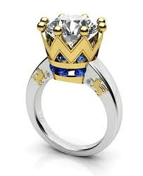 White Gold Diamond and Blue Sapphire Crown Solitaire Ring