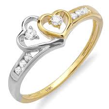 Two Tone Diamond Heart Charm Ring