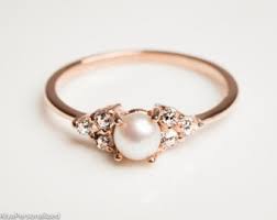 Rose Gold Pearl and Diamond Pearl Accent Ring