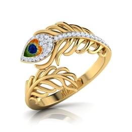 Yellow Gold Blue and Green Gemstone Peacock Motif Ring