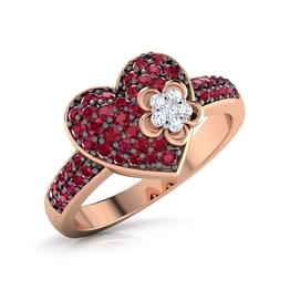 Rose Gold Ruby and Diamond Flower Cocktail Ring