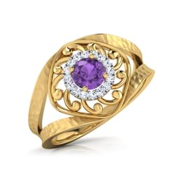 Yellow Gold Amethyst Filigree Ring Style ring_090
