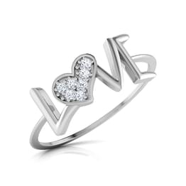 White Gold Diamond Love Script Ring