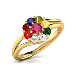 Yellow Gold Multi Gemstone Multicolor Flower Ring