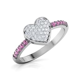 White Gold Diamond and Pink Sapphire Heart Pavé Ring