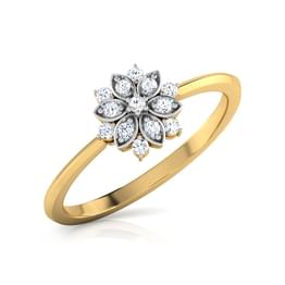 Yellow Gold Diamond Flower Solitaire Ring