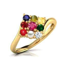 Yellow Gold Multi Gemstone Multicolor Gemstone Cluster Ring Style ring_154