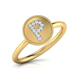 Yellow Gold Diamond Initial Charm Ring Style ring_155