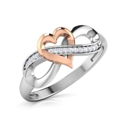 Two Tone Diamond Heart Knot Ring