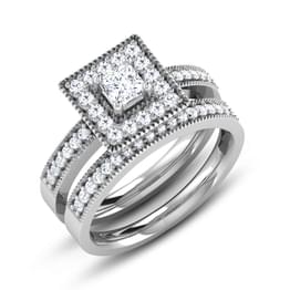 White Gold Diamond Square Halo Bridal Set