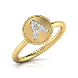 Yellow Gold Diamond Initial Charm Ring Style ring_172