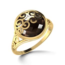 Yellow Gold Smoky Quartz Filigree Ring