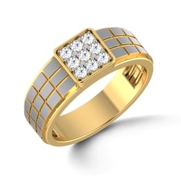 Two Tone Diamond Grid Signet Ring